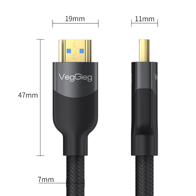 VegGieg V-H904 HDMI 2.1 8K Ultra High-Speed Cable | 48Gbps | 8K@60Hz | HDR | VRR | eARC | Gold-Plated | Durable (10m, 15m, 20m)