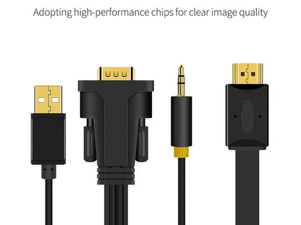 VegGieg VGA to HDMI Cable with Audio & USB Power 1.5m | 1080p Full HD Support | Plug & Play Converter Cable for PC/Laptop to HDMI TV/Monitor/Projector