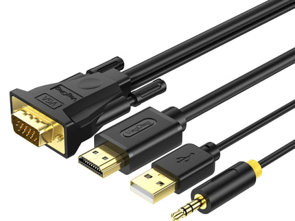 VegGieg VGA to HDMI Cable with Audio & USB Power 1.5m | 1080p Full HD Support | Plug & Play Converter Cable for PC/Laptop to HDMI TV/Monitor/Projector