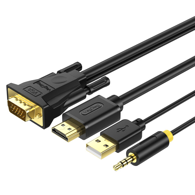 VegGieg VGA to HDMI Cable with Audio & USB Power 1.5m | 1080p Full HD Support | Plug & Play Converter Cable for PC/Laptop to HDMI TV/Monitor/Projector