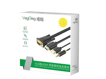 VegGieg VGA to HDMI Cable with Audio & USB Power 1.5m | 1080p Full HD Support | Plug & Play Converter Cable for PC/Laptop to HDMI TV/Monitor/Projector