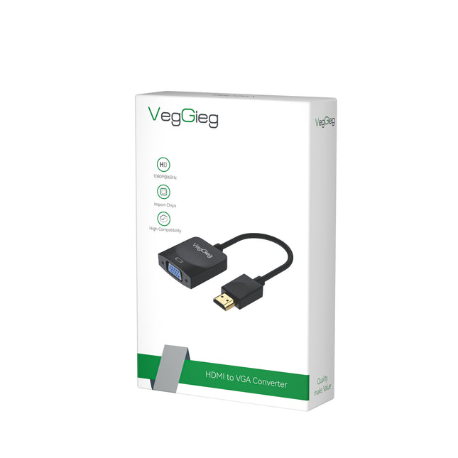 VegGieg HDMI to VGA Adapter | 1080P @ 60Hz | With or Without Audio | Video Converter for Monitor, Projector, TV