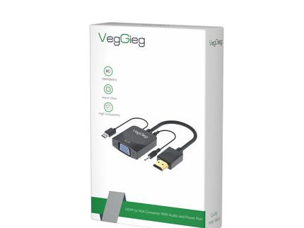 VegGieg HDMI to VGA Adapter | 1080P @ 60Hz | With or Without Audio | Video Converter for Monitor, Projector, TV