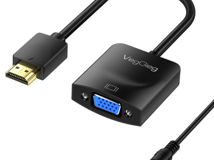 VegGieg HDMI to VGA Adapter | 1080P @ 60Hz | With or Without Audio | Video Converter for Monitor, Projector, TV