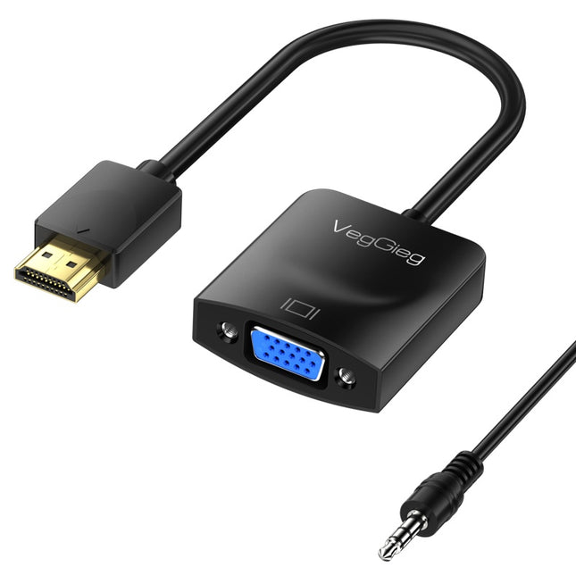 VegGieg HDMI to VGA Adapter | 1080P @ 60Hz | With or Without Audio | Video Converter for Monitor, Projector, TV