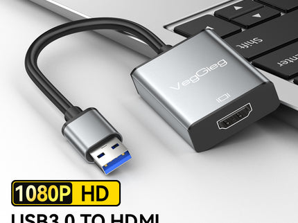 VegGieg USB 3.0 to HDMI Adapter | 1080P @ 60Hz | USB to HDMI Video Converter for Laptop, Desktop, Projector, TV | Plug & Play | Dual Display Modes