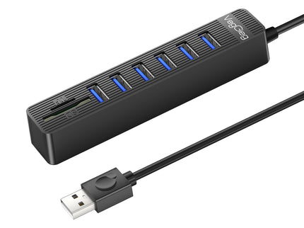 VegGieg 6-Port USB 2.0 Hub with SD/TF Card Reader | 1m Cable | High-Speed Data Transfer | Compact & Durable