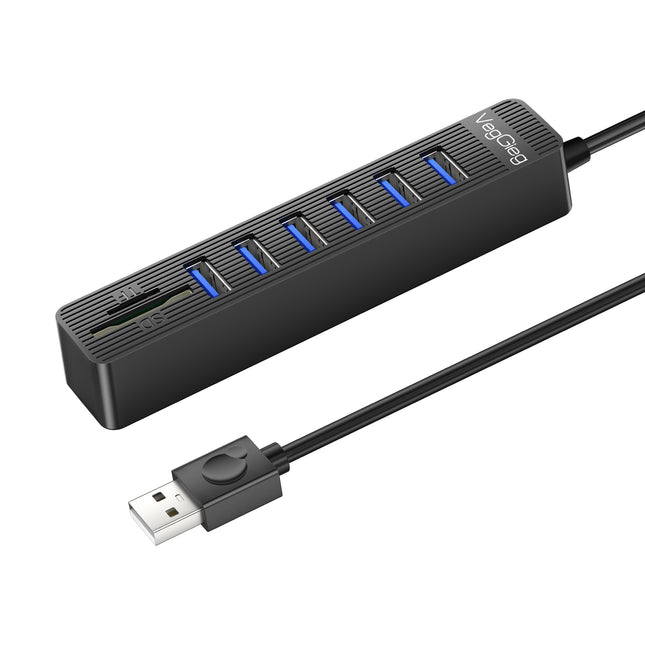 VegGieg 6-Port USB 2.0 Hub with SD/TF Card Reader | 1m Cable | High-Speed Data Transfer | Compact & Durable
