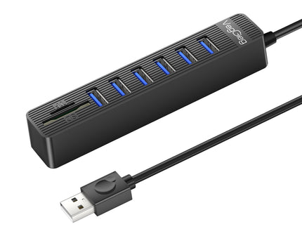 VegGieg 6-Port USB 2.0 Hub with SD/TF Card Reader | 1m Cable | High-Speed Data Transfer | Compact & Durable