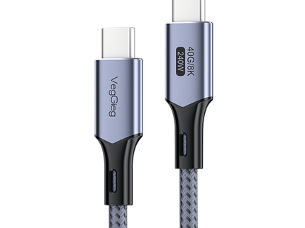 VegGieg V-U410 USB4 Type-C Cable | 250W PD Fast Charging | 8K@60Hz Display | 40Gbps Data Transfer | 2m Braided Durable Cable