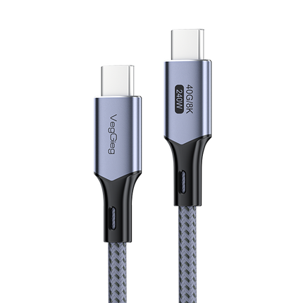 VegGieg V-U410 USB4 Type-C Cable | 250W PD Fast Charging | 8K@60Hz Display | 40Gbps Data Transfer | 2m Braided Durable Cable