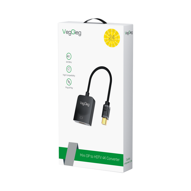 VegGieg V-Z616 Mini DisplayPort (Mini DP) to HDMI Adapter | 4K@30Hz UHD | Stable Signal Transmission | Plug & Play | Compact Converter