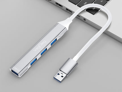 VegGieg USB 3.0 4-Port Hub | 1× USB 3.0 + 3× USB 2.0 | Silver Alloy Shell | 0.15m Cable | Compact & Durable