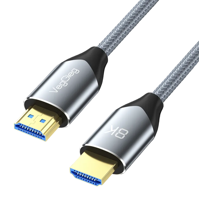 VegGieg HDMI 2.1 8K braided cable with grey nylon sleeve and gold-plated connectors