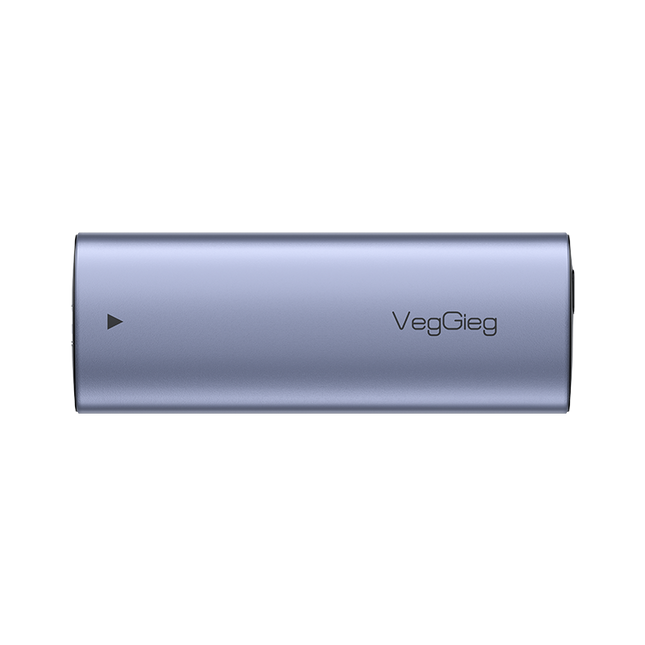 VegGieg M.2 NVMe SATA SSD enclosure in grey aluminum, front view on white background
