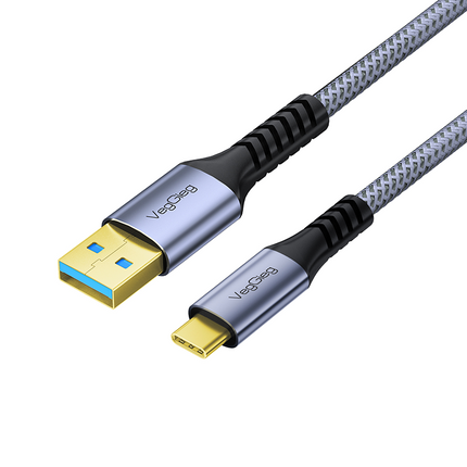 VegGieg braided USB-A to USB-C cable with gold-plated USB-A connector and aluminum shell