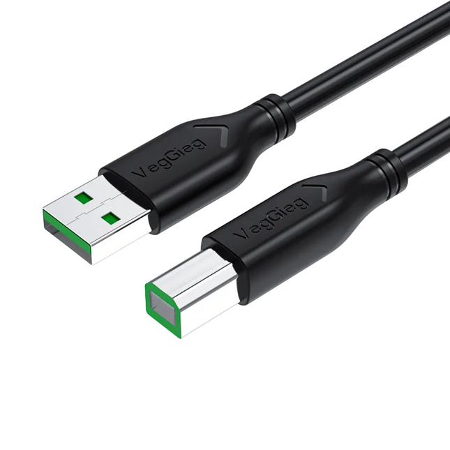 VegGieg USB printer cable with USB-A to USB-B connectors and black PVC cable